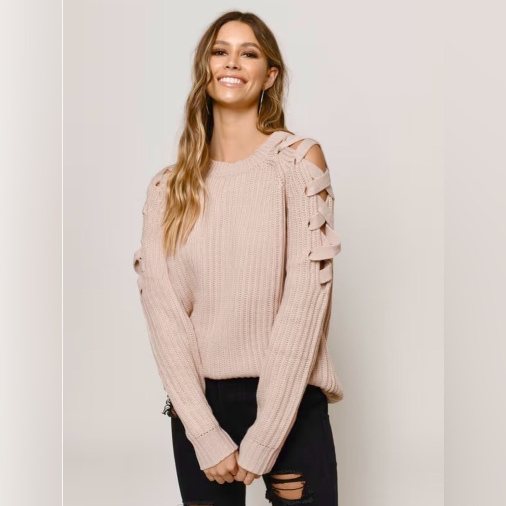 Tobi Pink Sweater with Sleeve Cut-Outs
